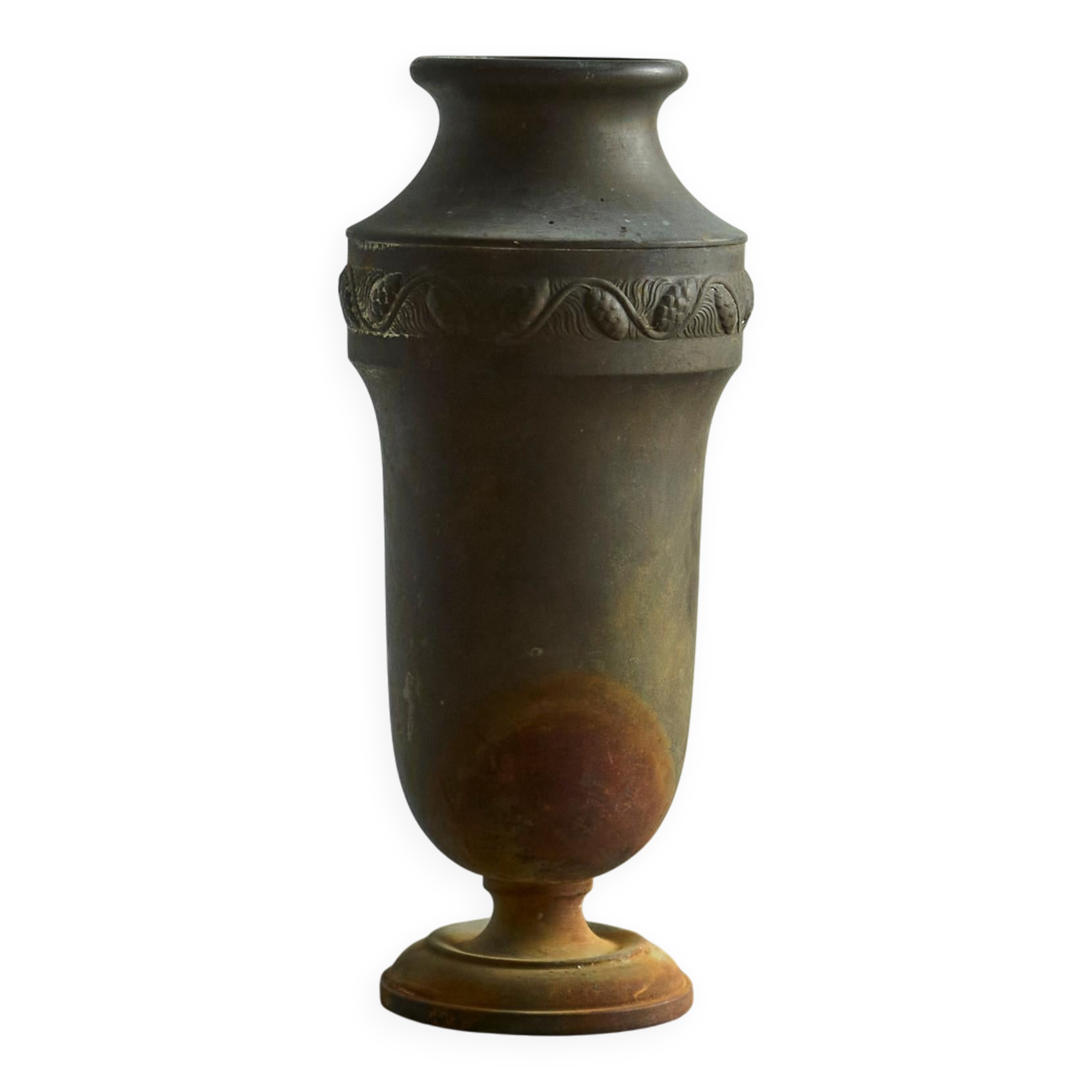 Wabi-Sabi patinated metal Art Deco vase