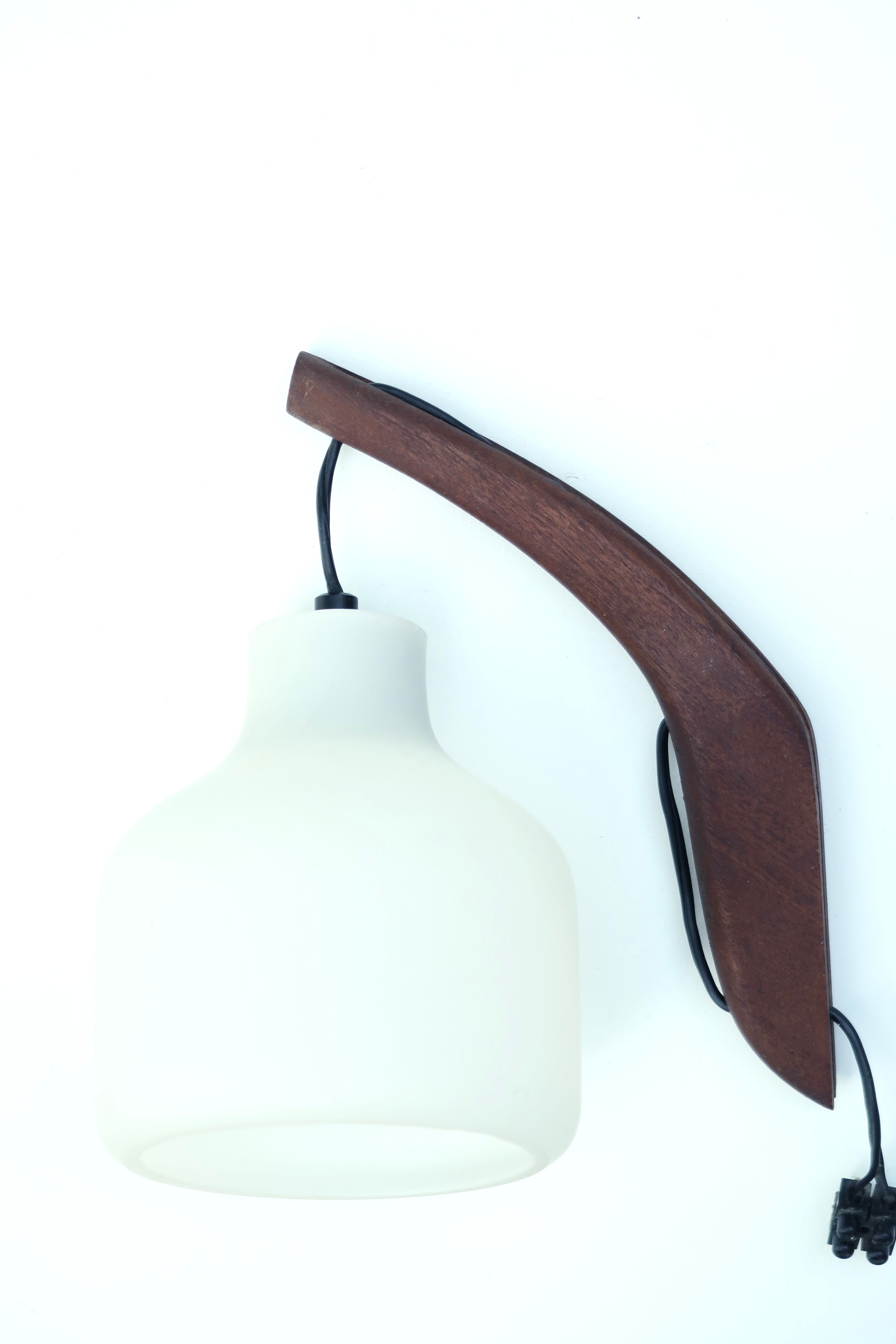 Teak and opaline wall lamp, 60s