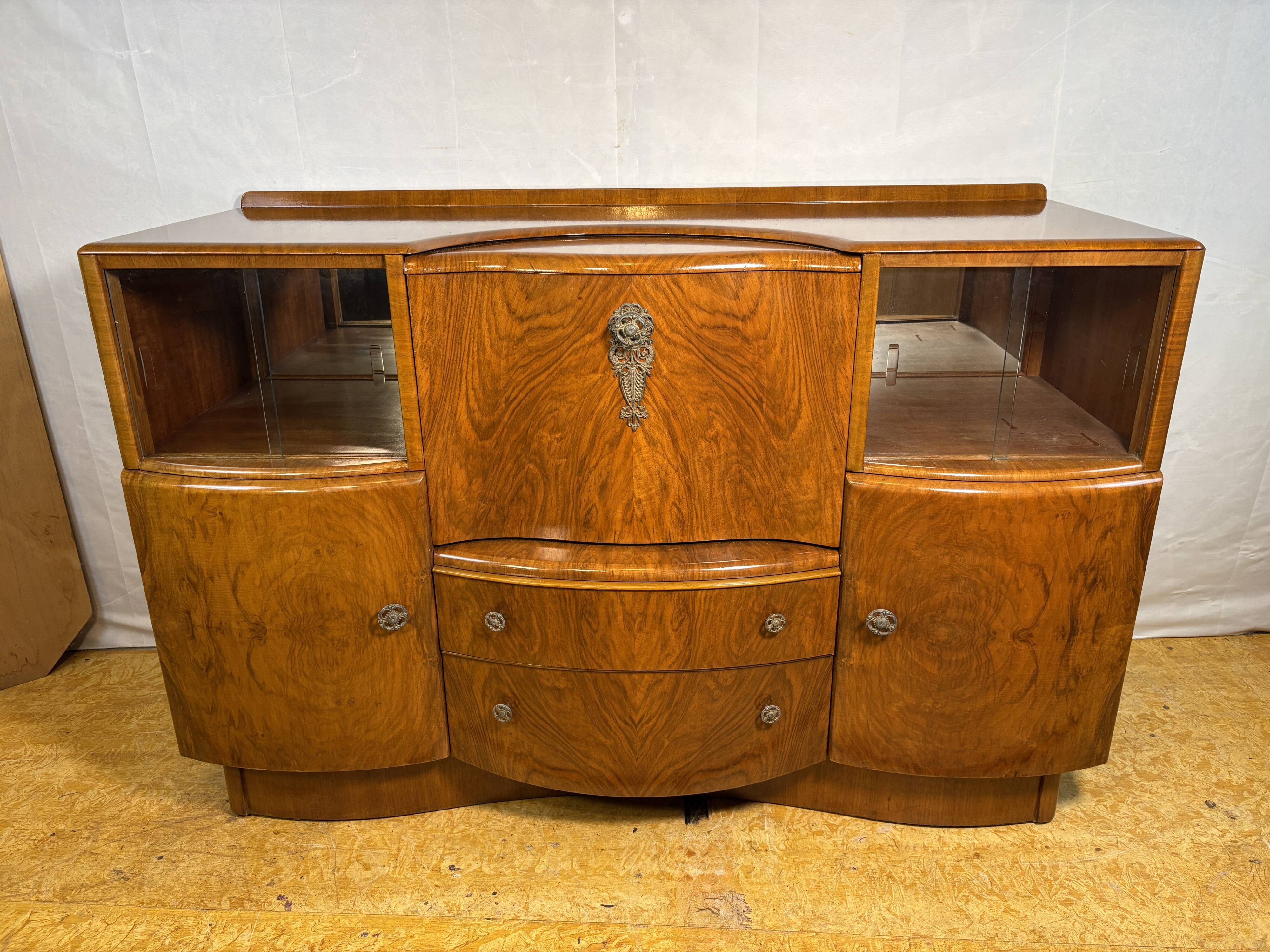 Art Deco Vintage Burr Walnut Cocktail Cabinet Sideboard Beautility1930-1940