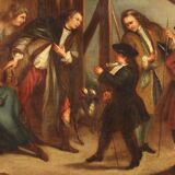 English painting oil on canvas genre scene from 18th century