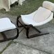 Ensemble de fauteuils et poufs scandinaves vintage en bois courbé, années 1970