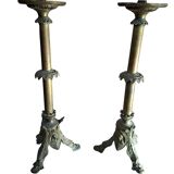 Coppia Candelabri d'Altare Antichi in BRONZO Stile Neogotico H 60 cm