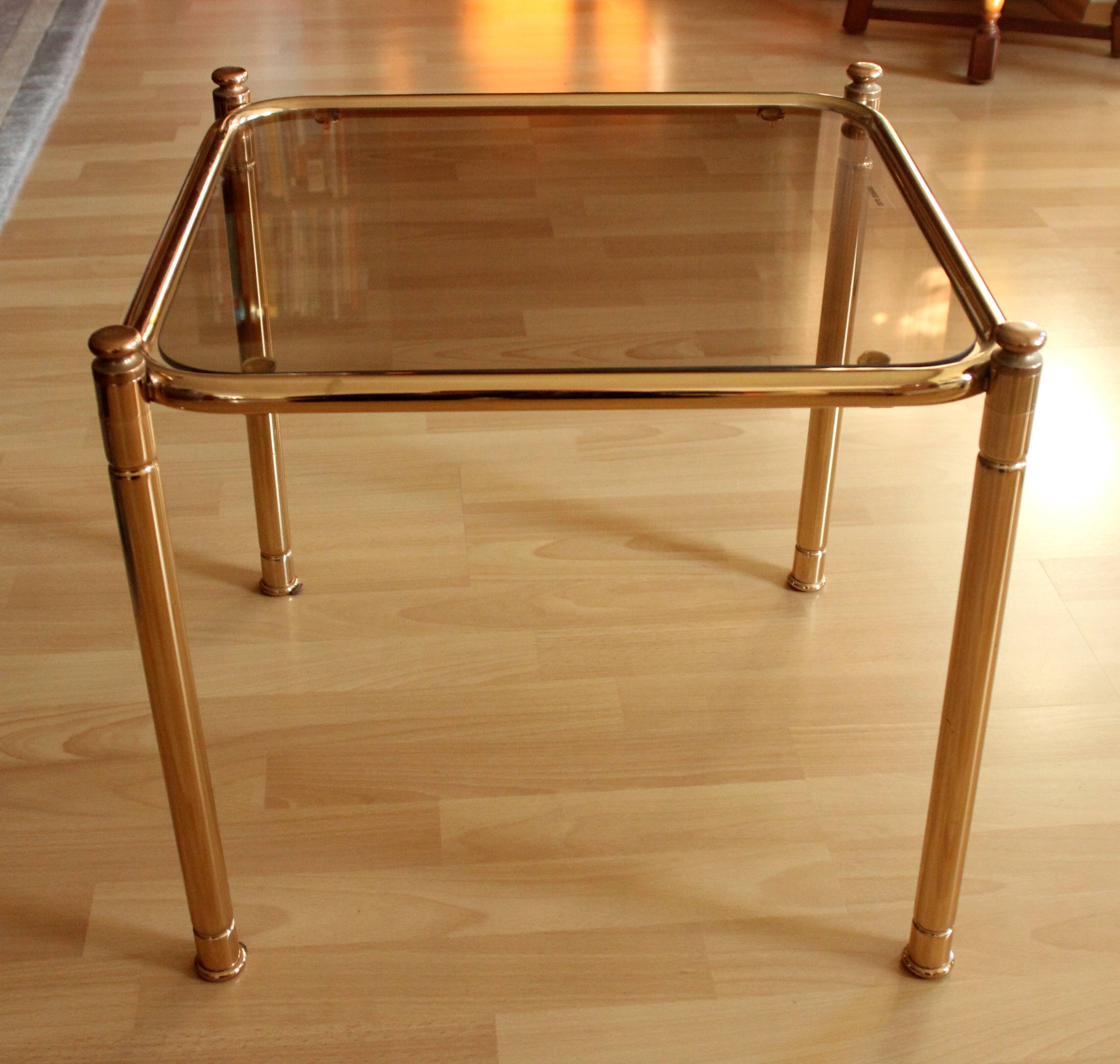 Space Age brass side table with smoked glass plate - vintage