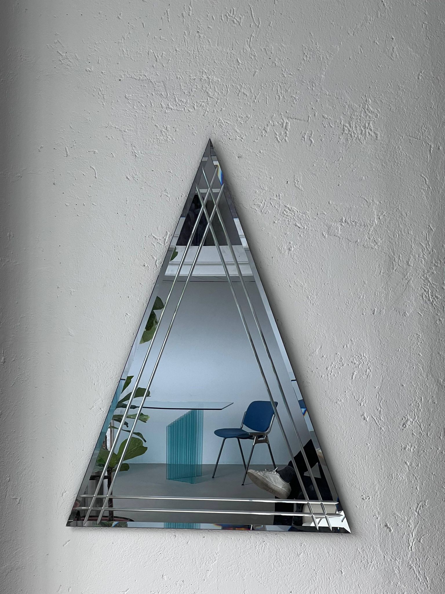 Vintage Big Triangular Wall Mounted Mirror with Beveled Decoration