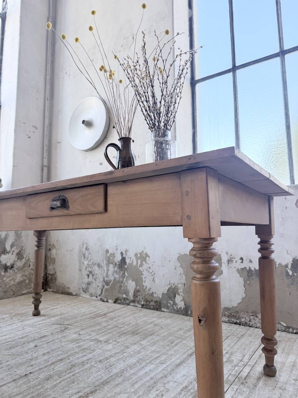 Bistro farmhouse table cherry wood turned legs 180cm