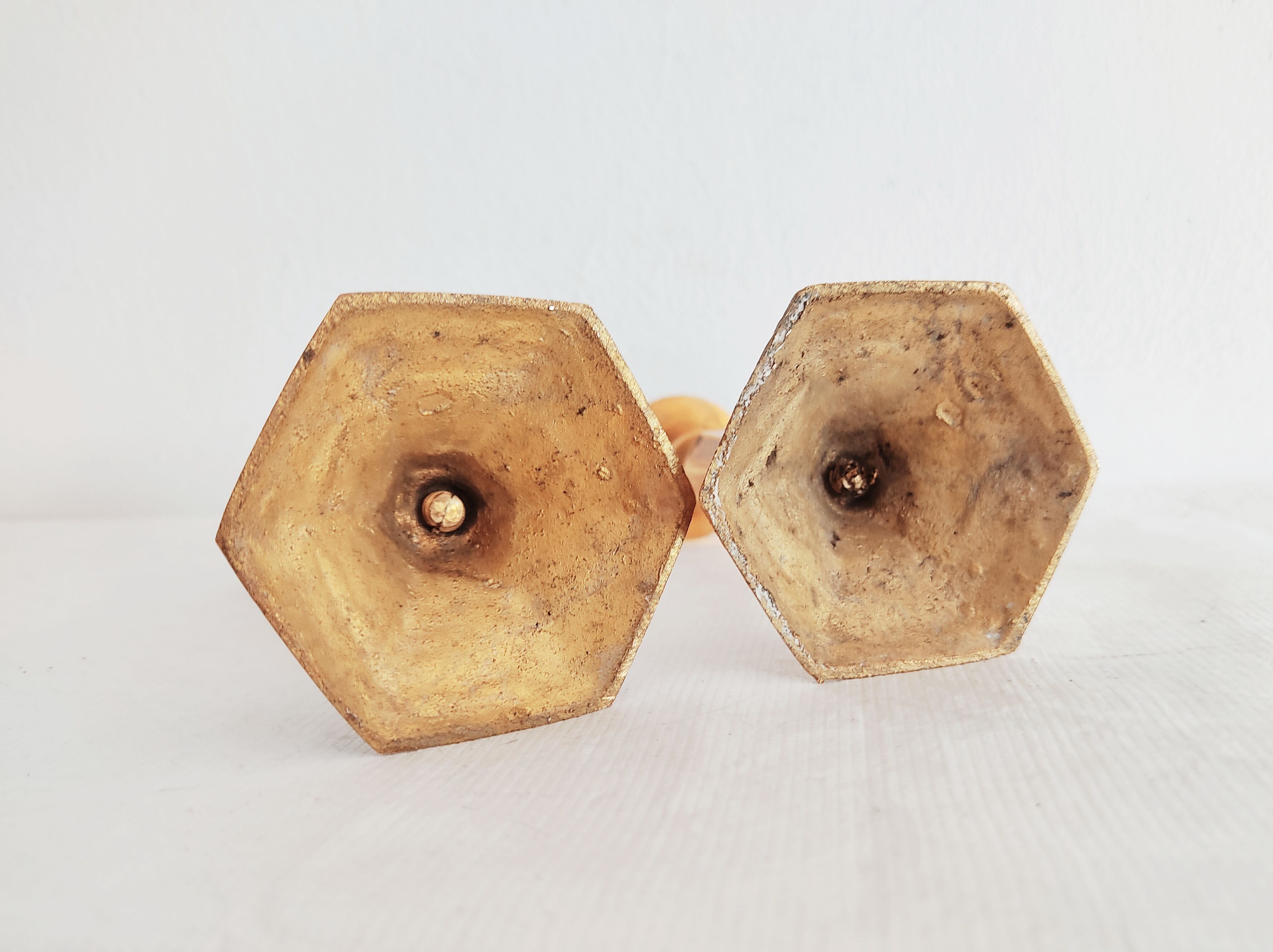 Pair of small golden brass candlesticks