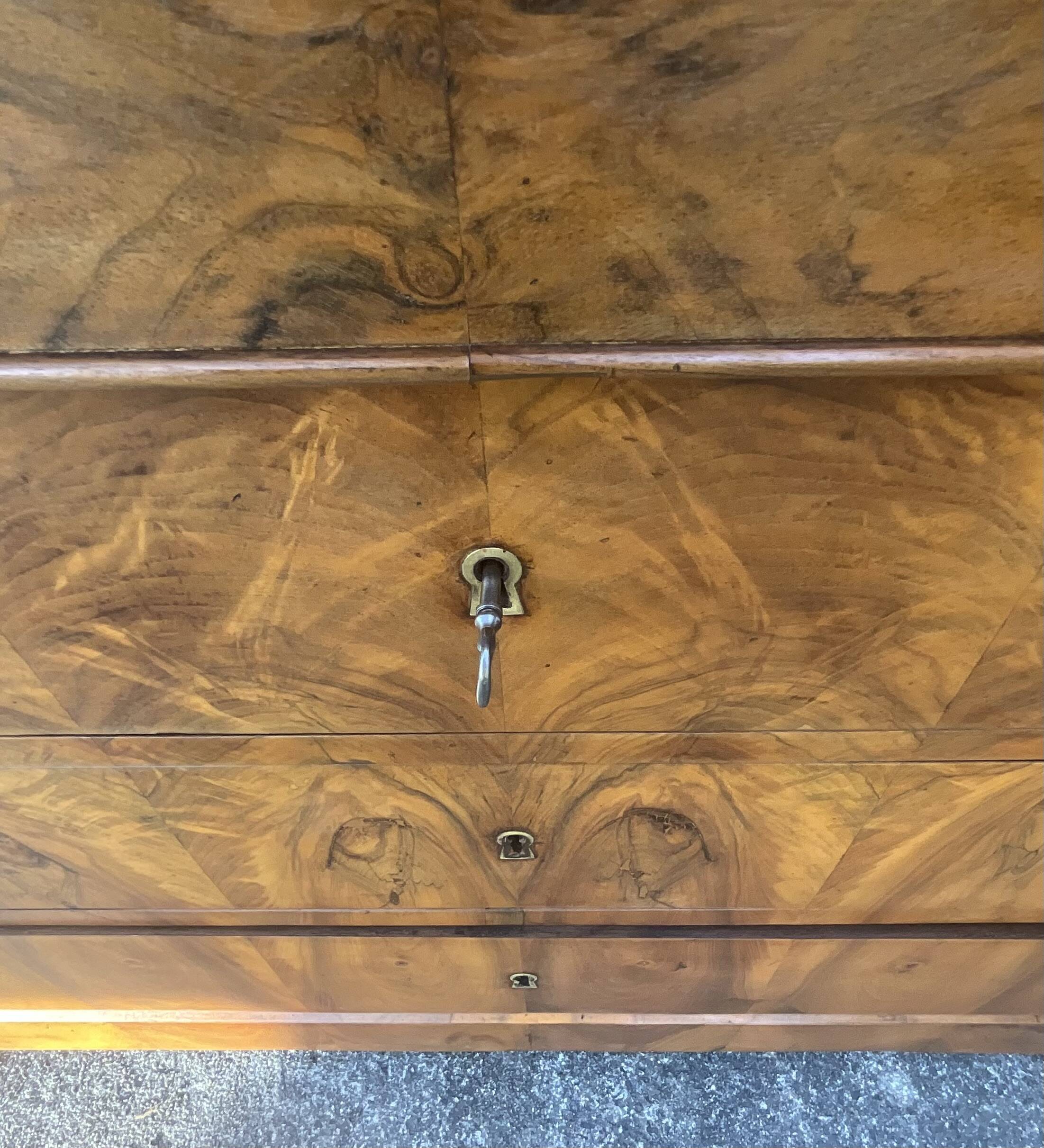 Louis-Philippe commode in walnut burl with pink marble – 19th century