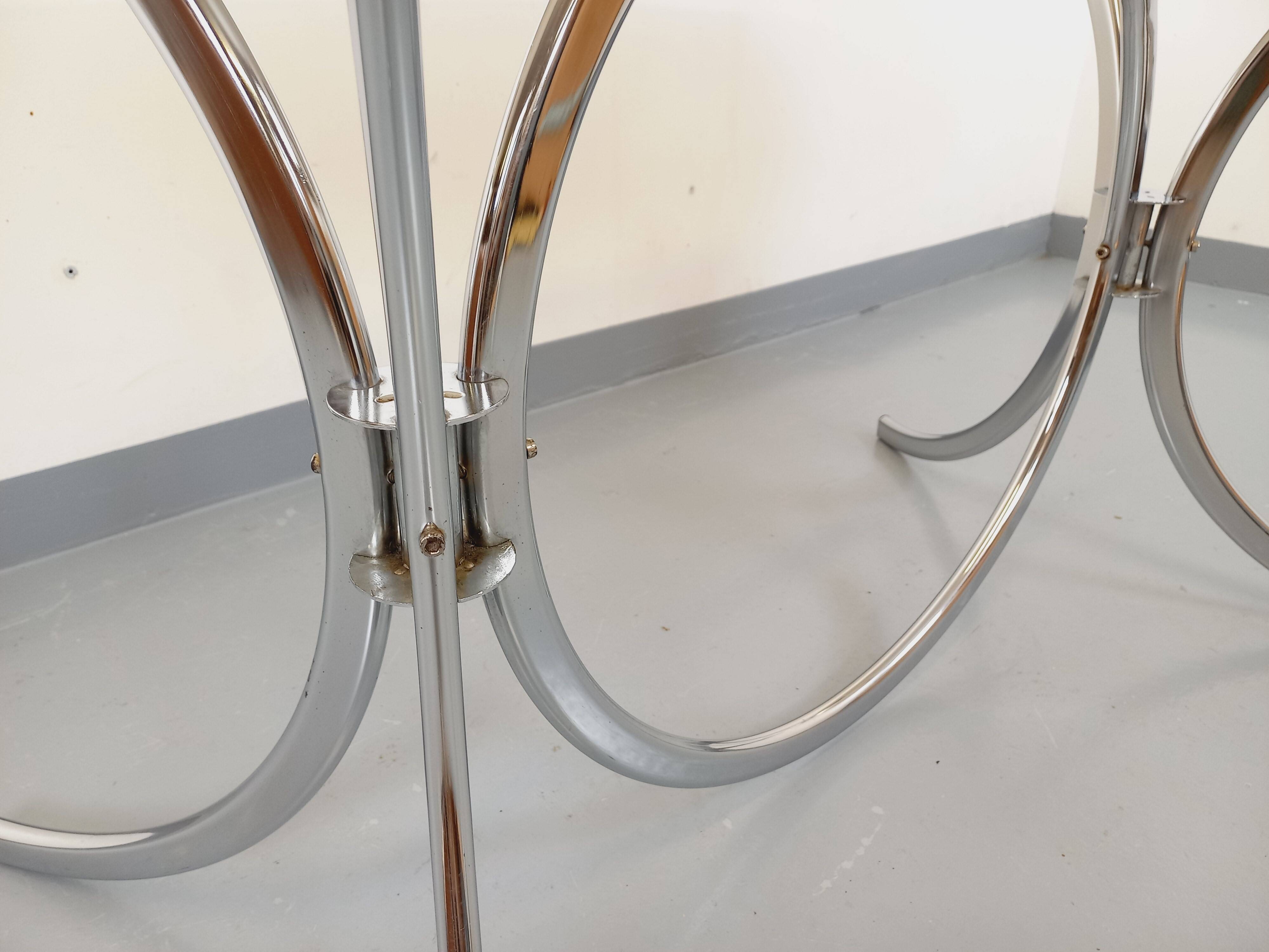 Vintage rectangular rounded dining table in smoked glass and chrome metal