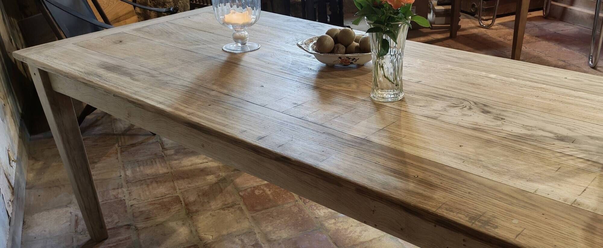 Solid oak farmhouse table "brut" 247x89, top "chocolate oak"