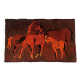 Tapis et tapisserie RYA vintage des années 1970 en marron et orange avec cheval