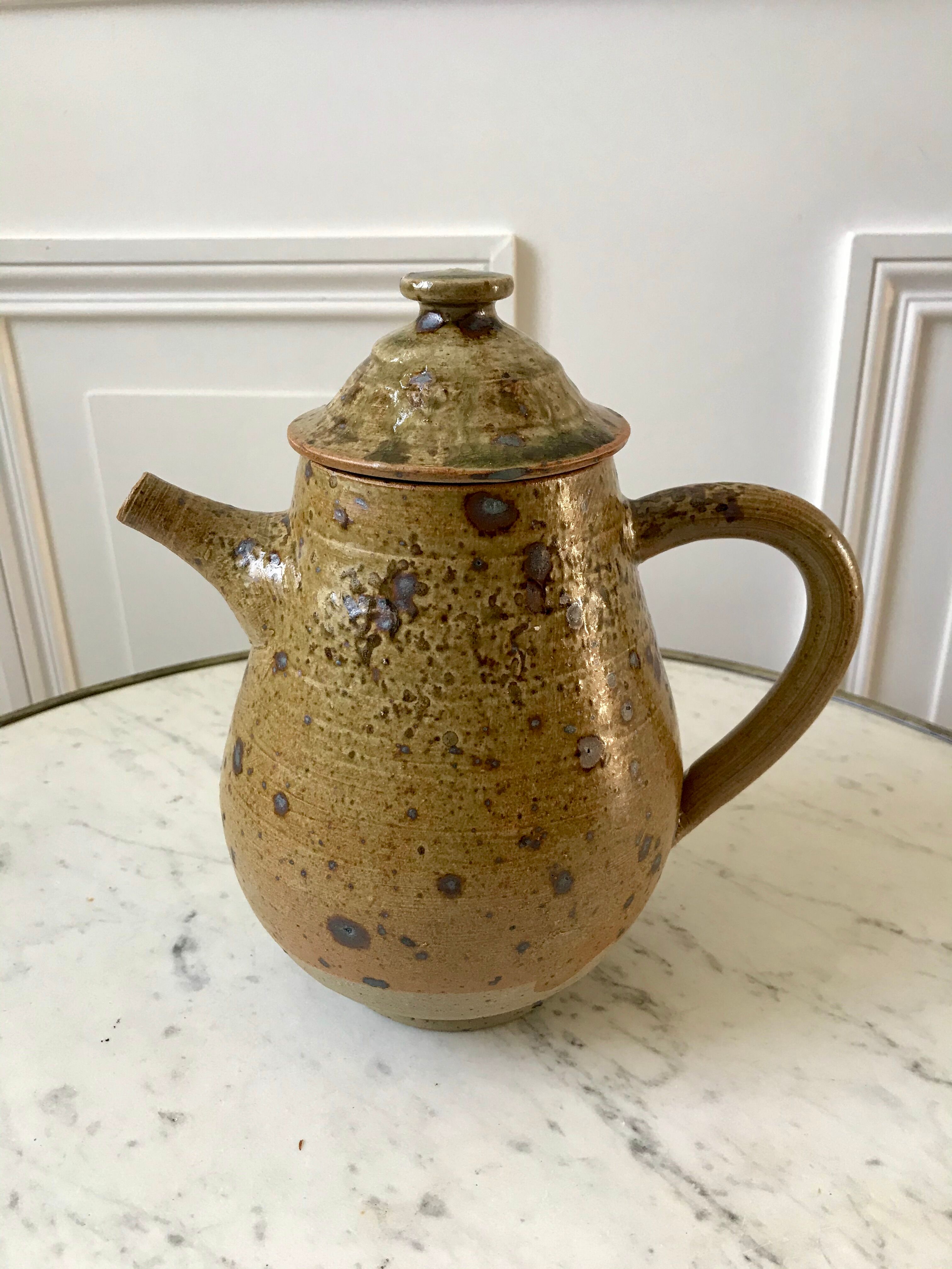 coffee service 6 cups and saucers, teapot and sugar bowl in ceramic / pottery / stoneware years 50-6
