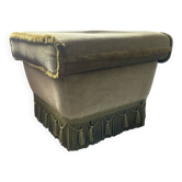 Pouf, vintage XL ottoman in green velvet with fringes