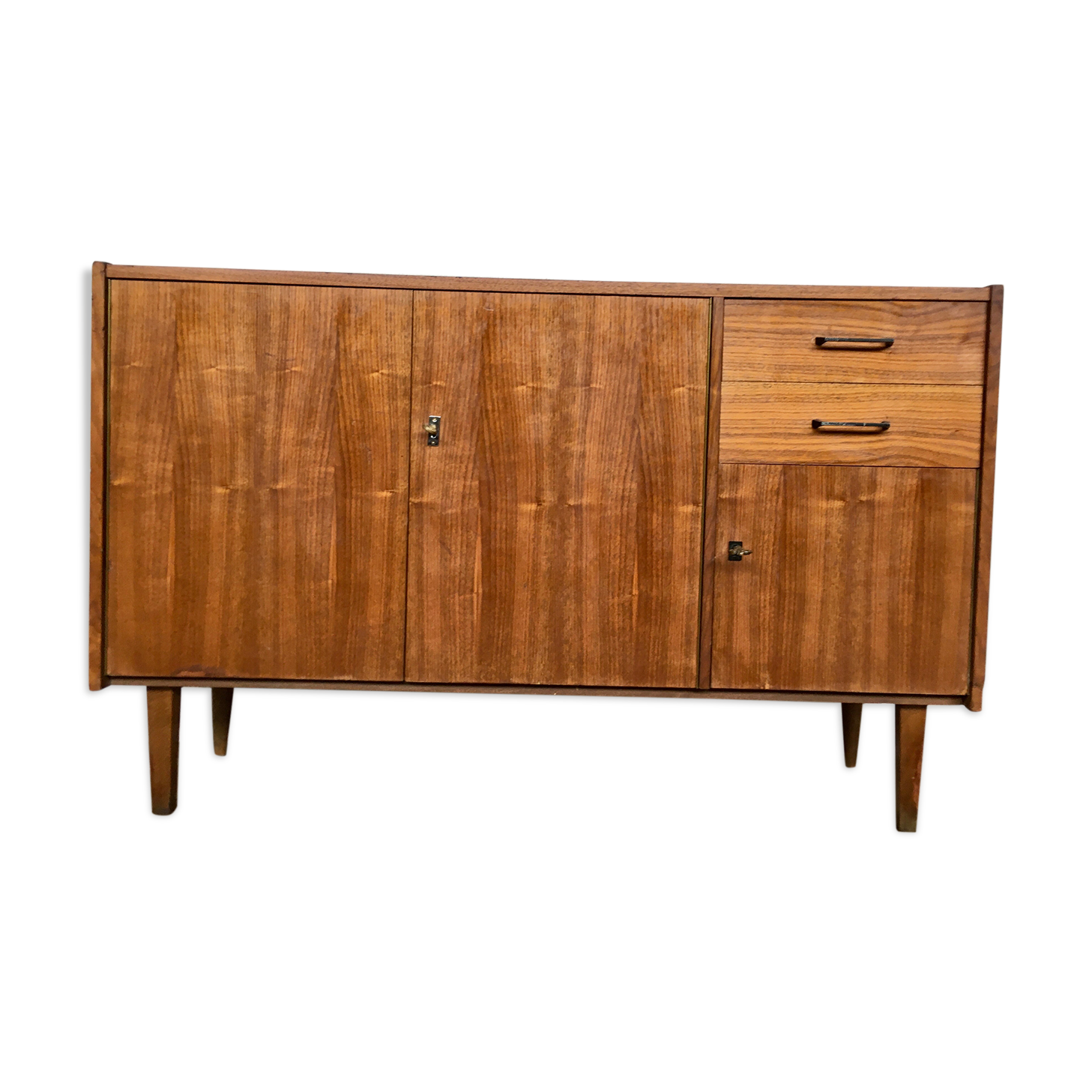 Vintage enfilade - walnut - 50/60 - Scandinavian style - spindle feet