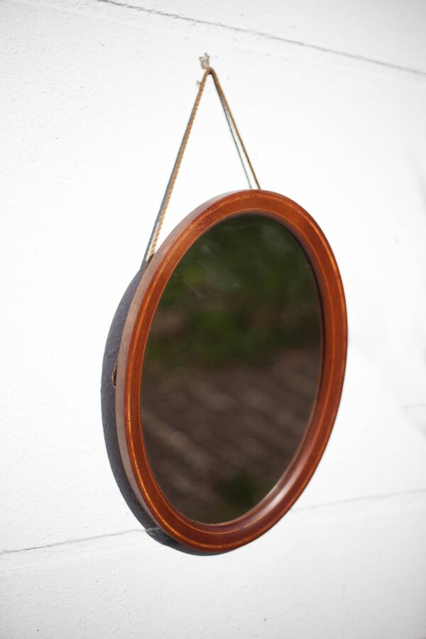 Miroir oval vintage, miroir à suspendre, miroir bois marqueté , miroir mural, décoration murale