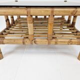 Italian bamboo coffee table with smoked glass, 1970s