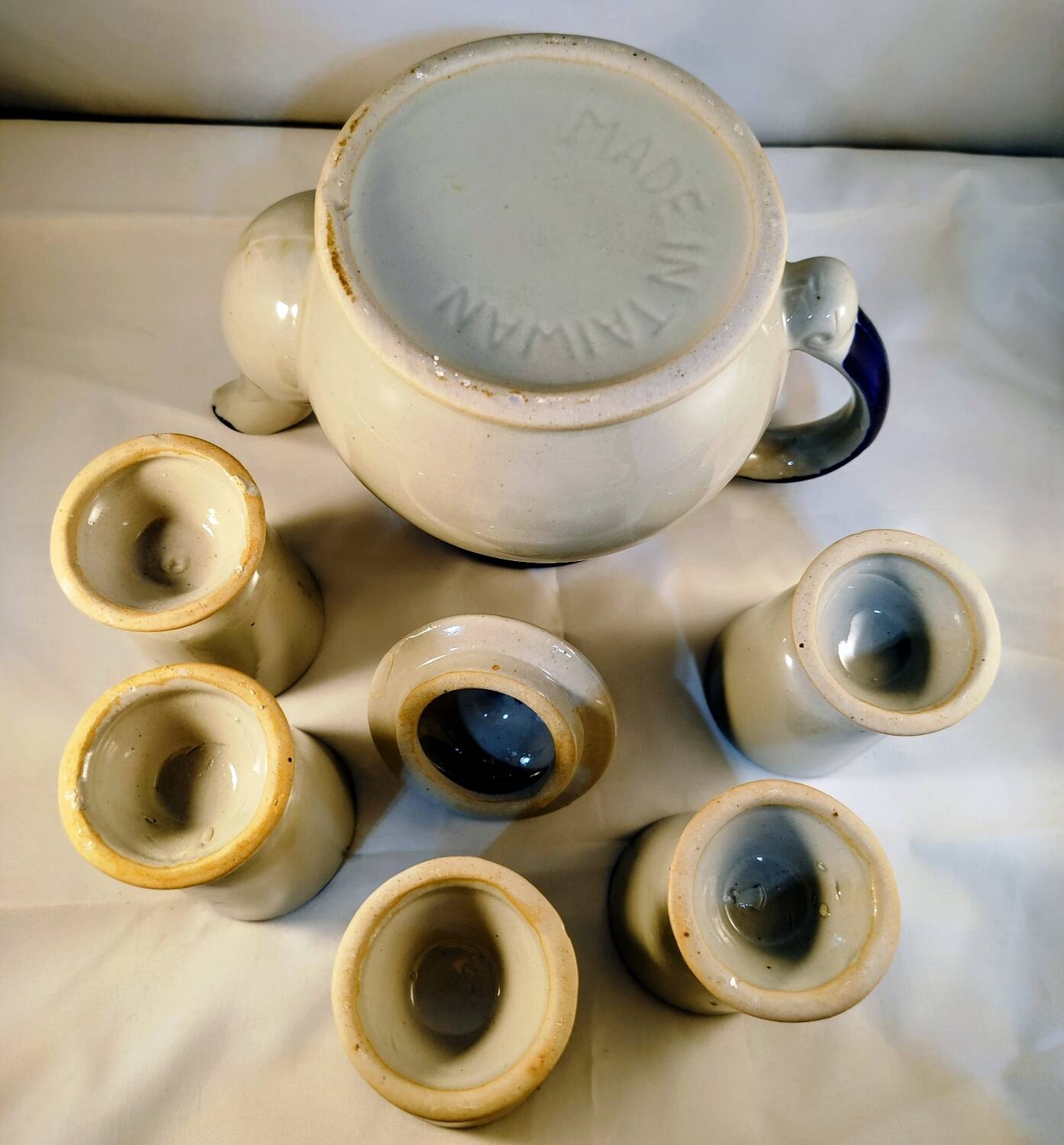 Vintage blue floral coffee set: coffee pot + 5 cups