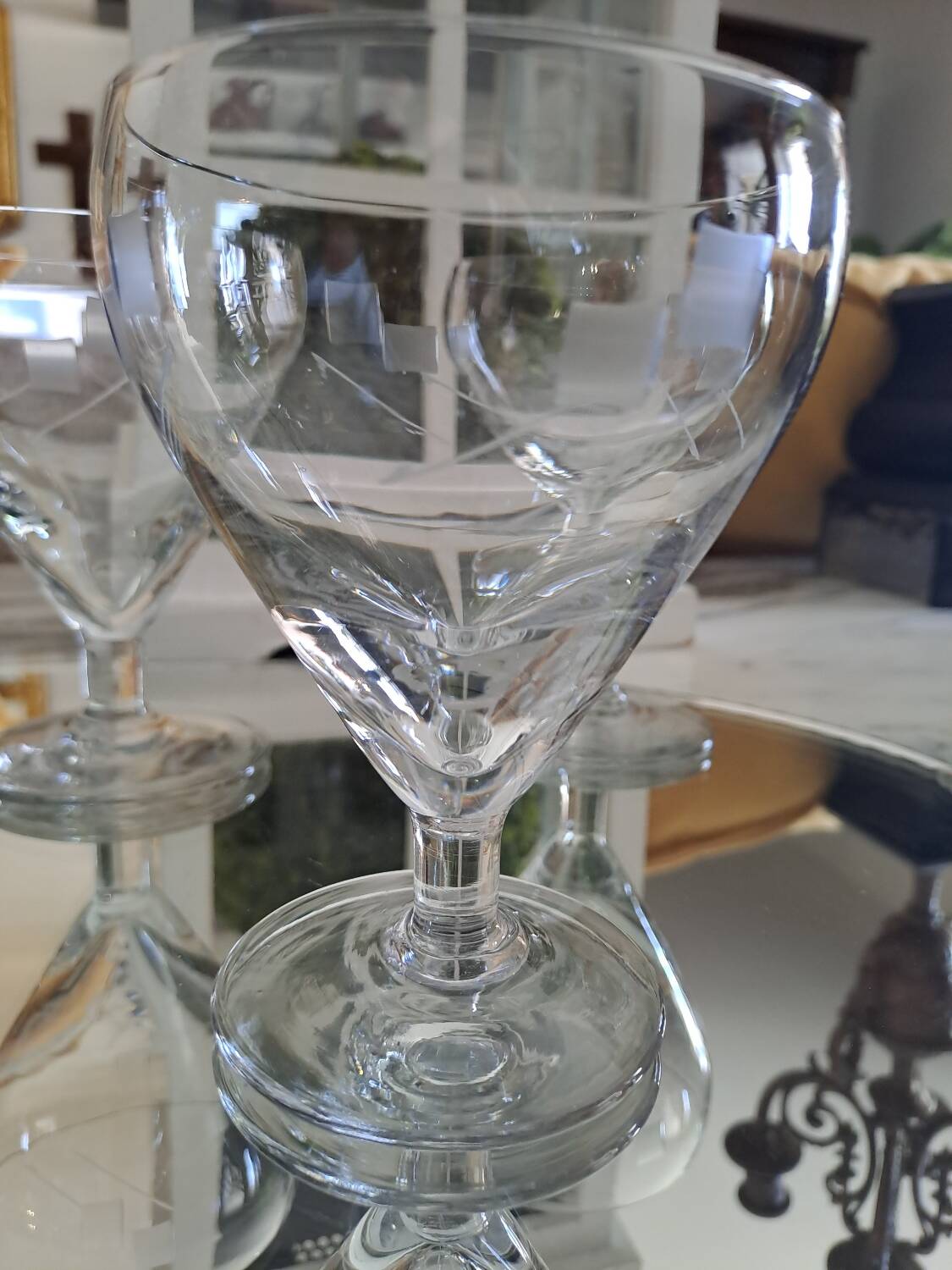 6 verres à vin gravés style bistro en verre soufflé