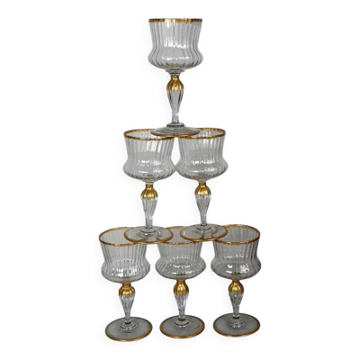 6 grands verres service Ducal Daum Nancy rehauts dorés or fin 17,5 cm D235