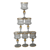 6 grands verres service Ducal Daum Nancy rehauts dorés or fin 17,5 cm D235