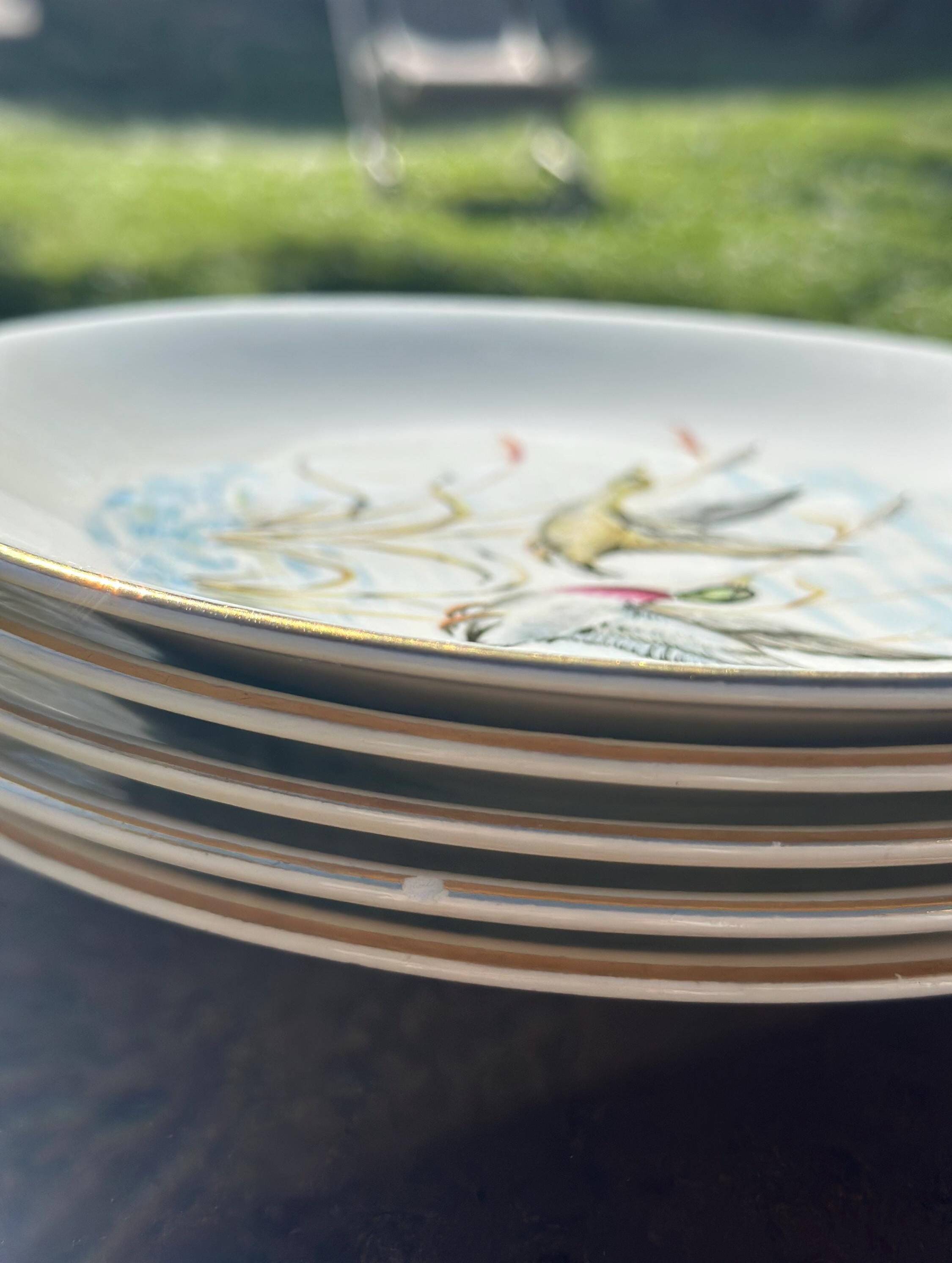 Set of 5 flat plates in Gien earthenware, Primefleur collection.