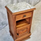 Antique Art Deco bedside table, oak entrance table with marble top