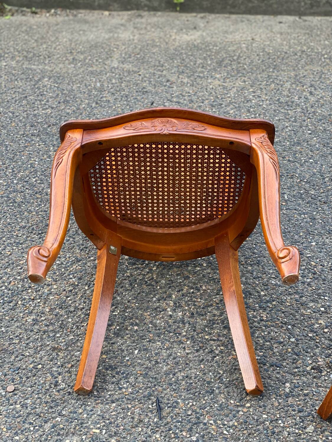5 solid wood caned chairs, Louis XV style, stamped Baumann