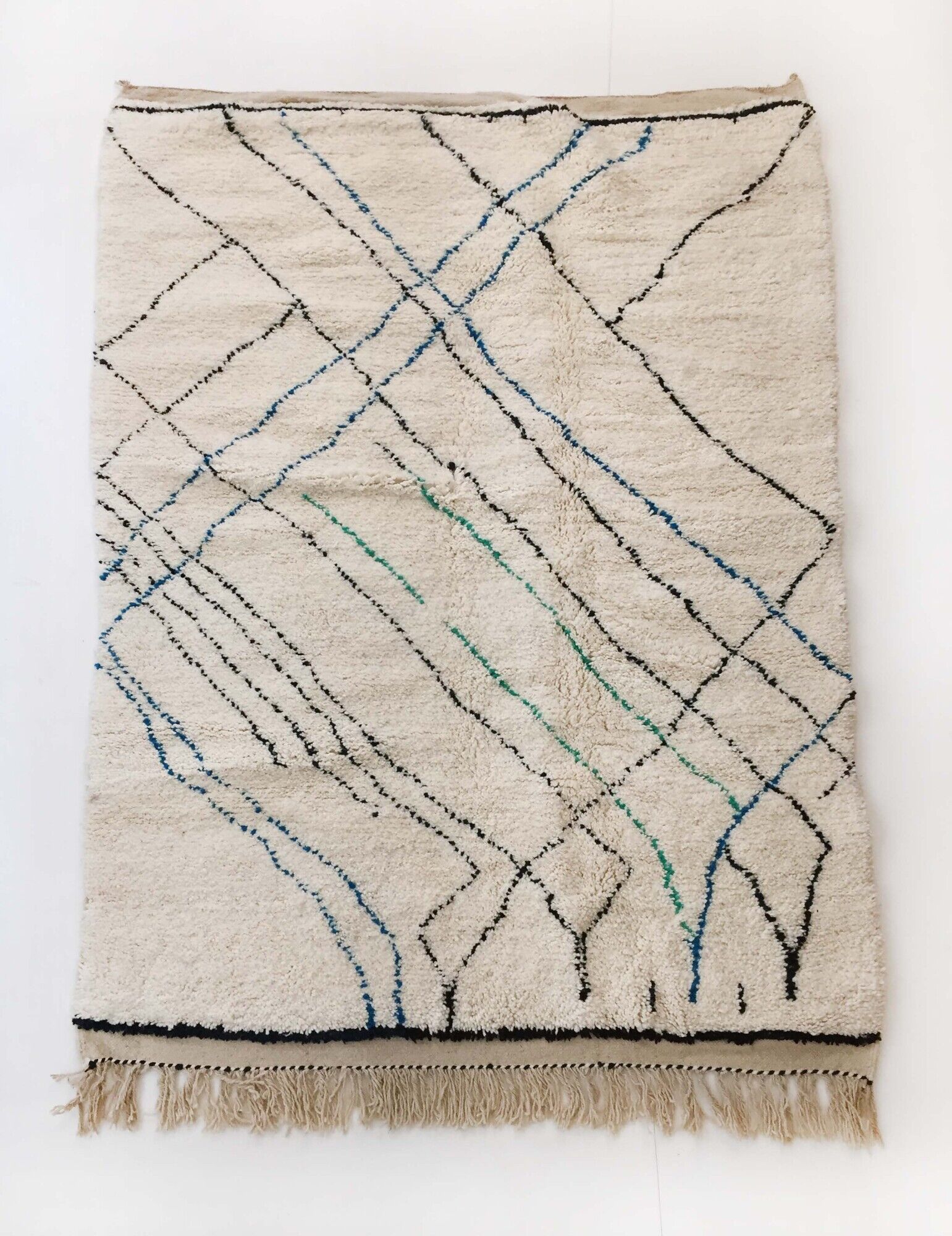 Moroccan Berber carpet blessed ouarain ecru with colored lines 236x160cm