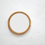 Vintage round mirror in bamboo and rattan 57cm x 57cm