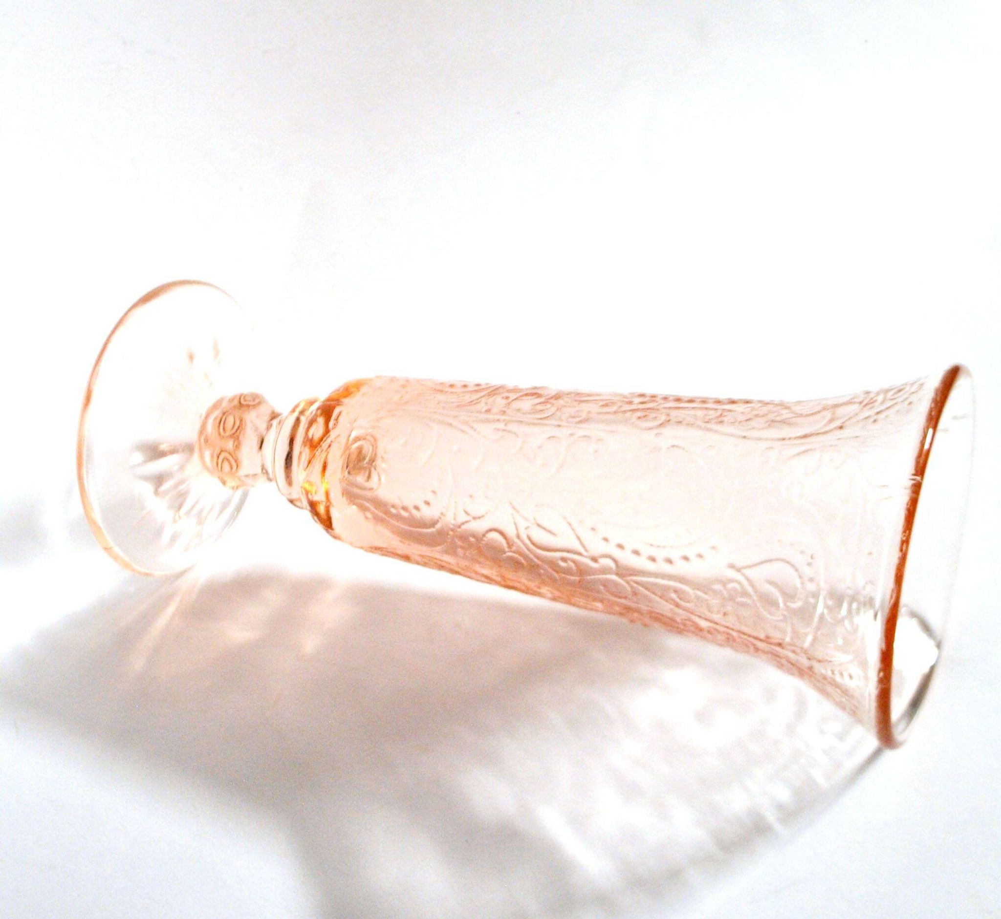 Vintage pink moulded glass cornucopia vase – bead and heart decoration