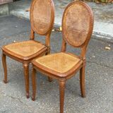 2 Louis XV medallion chairs in solid wood with canes
