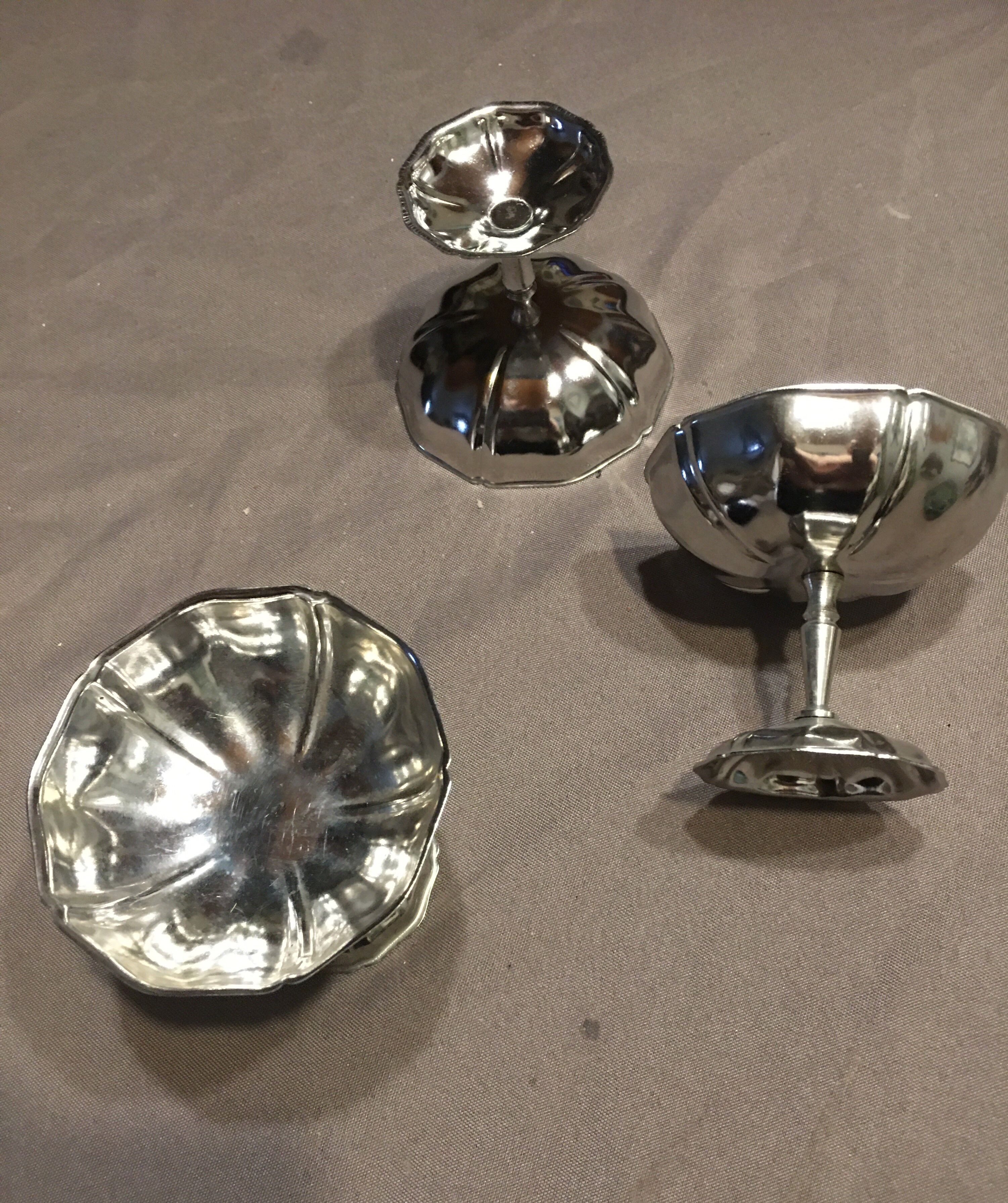 Set of 12 dessert cups, stainless steel, tulip feet.