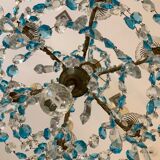 Chandelier with blue crystal pimples, 6 lights, Baccarat, 1950, art nouveau style