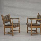 1970s, pair of Scandinavian armchairs, furniture wool, solid oak wood.