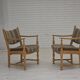1970s, pair of Scandinavian armchairs, furniture wool, solid oak wood.