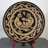 Vintage dish from Dauphiné in glazed terracotta Couple of pigeons