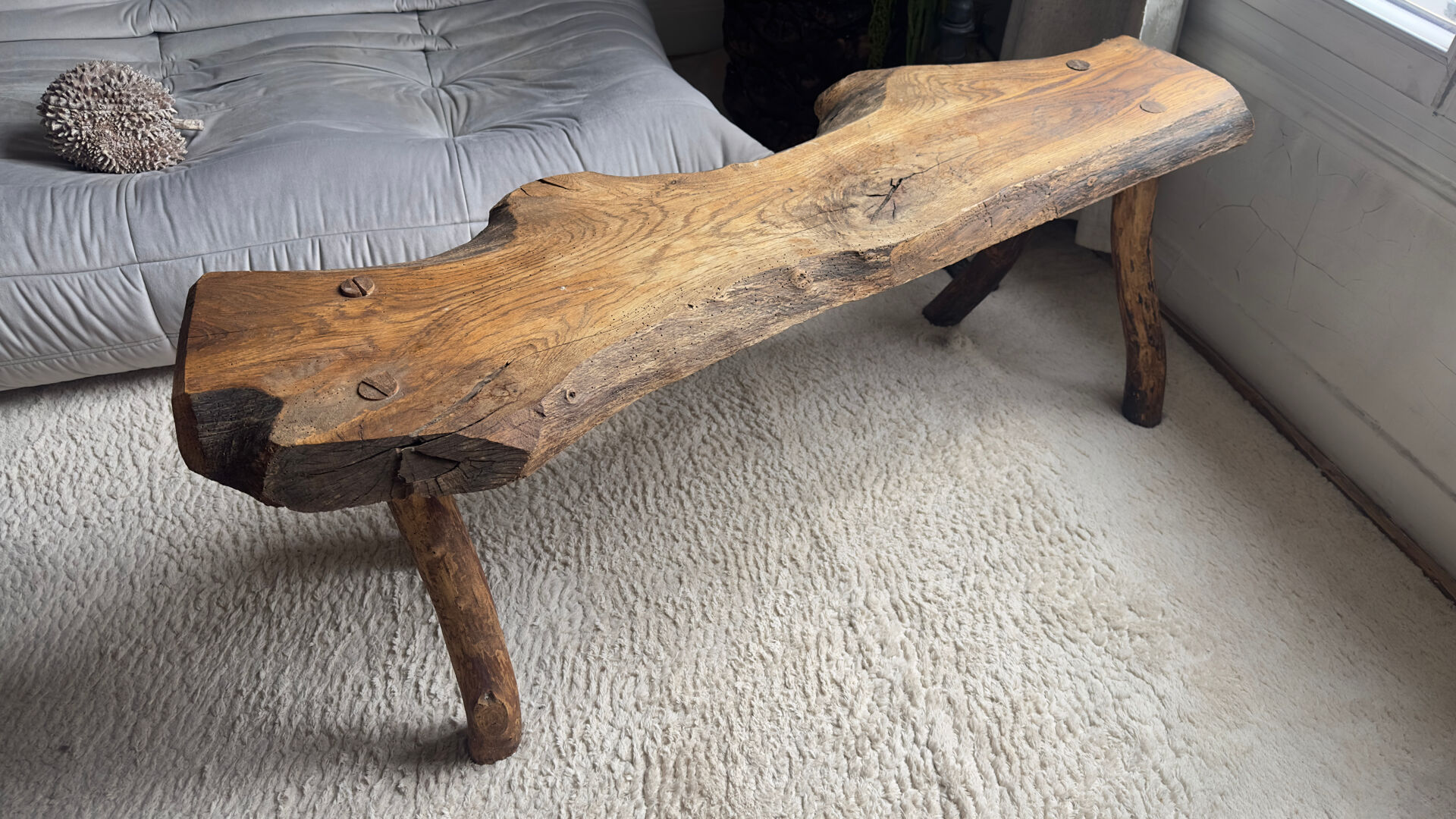 Brutalist wooden bench