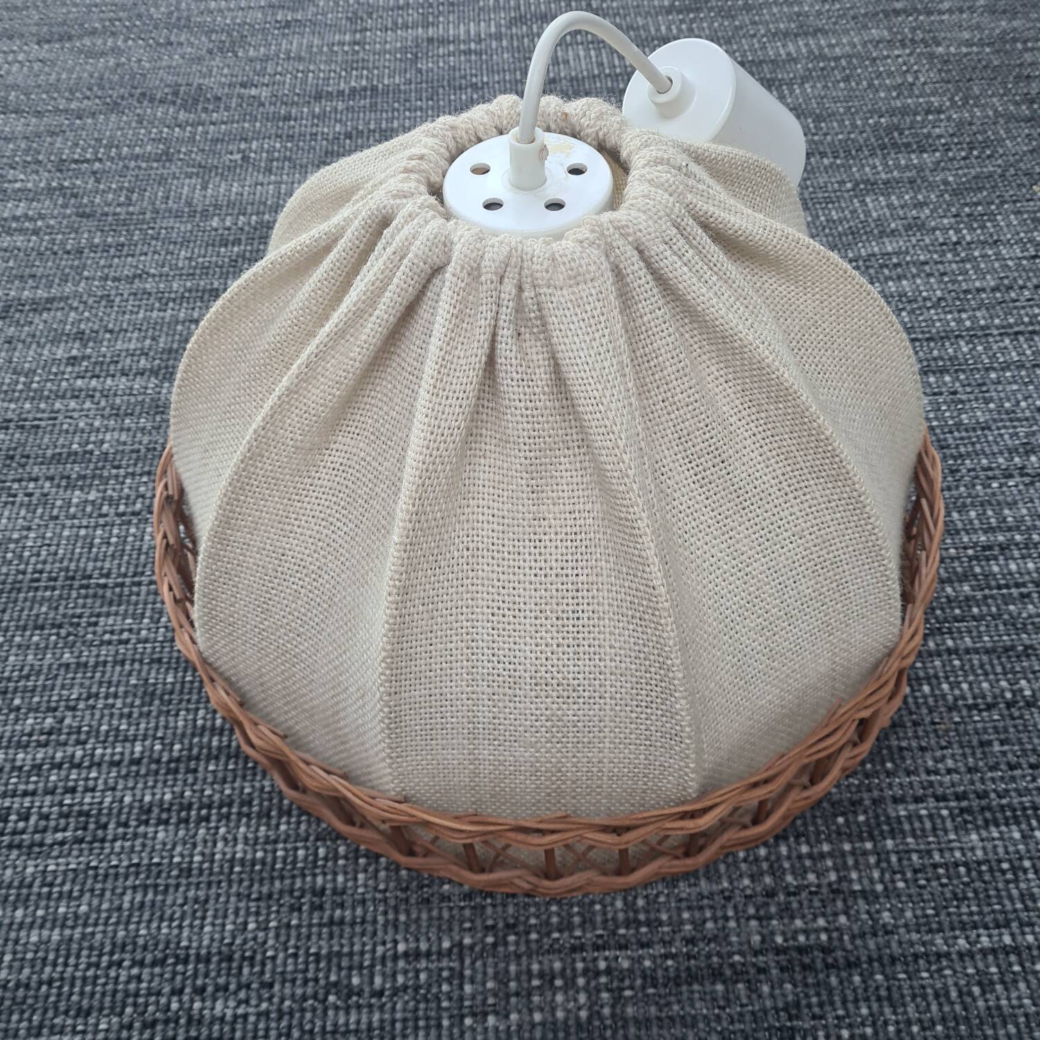 Fabric and rattan pendant light