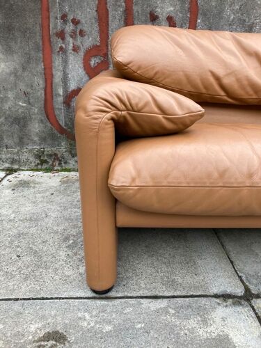 Canapé et fauteuil Maralunga en cuir cognac Cassina
