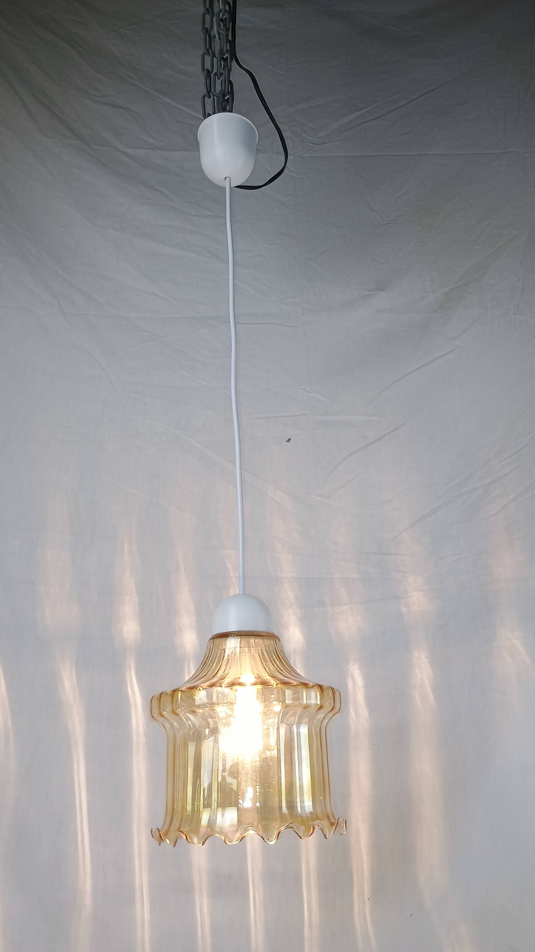 Venini Vintage Murano Glass Amber Pendant Light