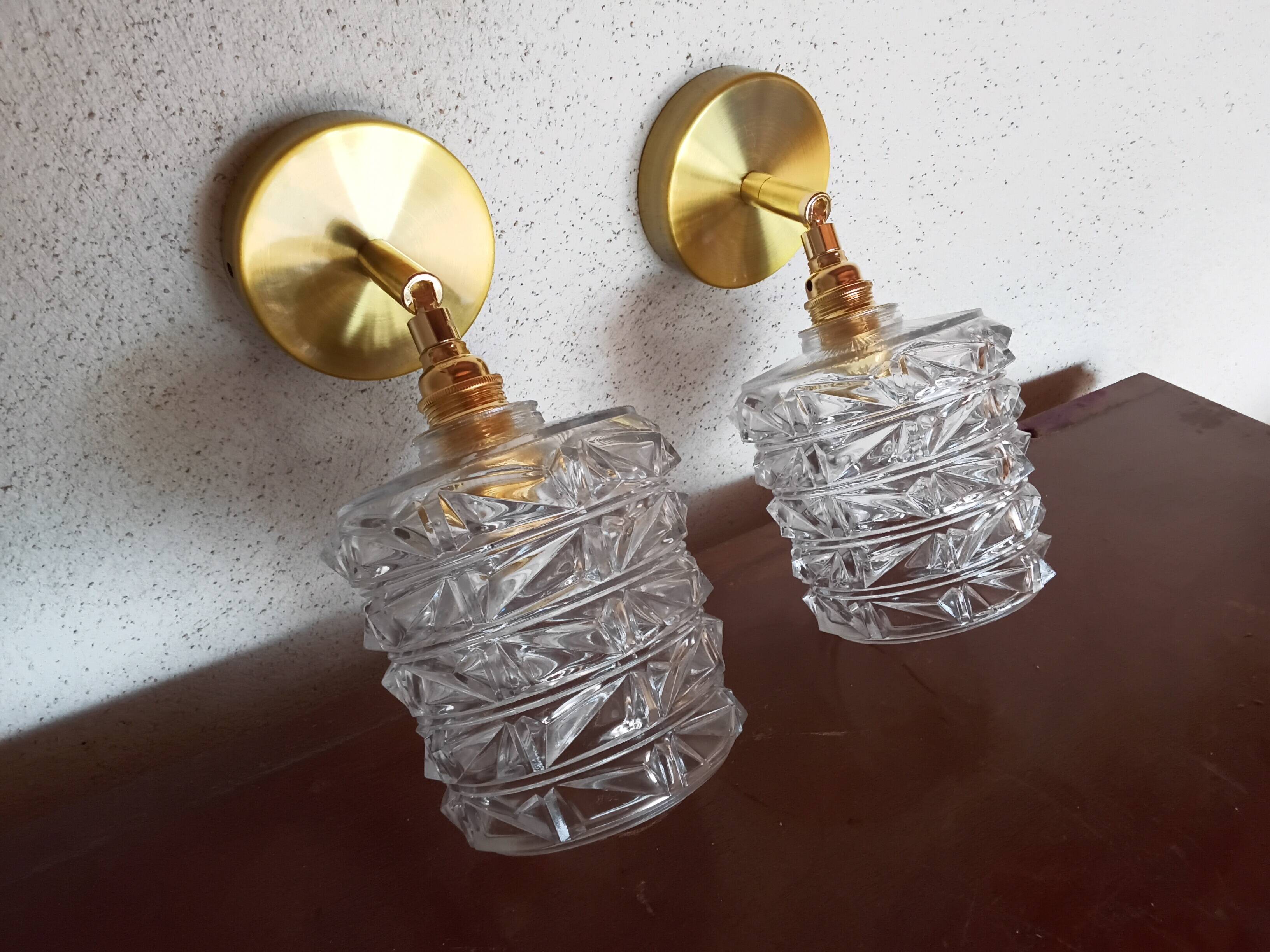Pair of vintage molded glass wall sconces