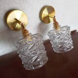 Pair of vintage molded glass wall sconces