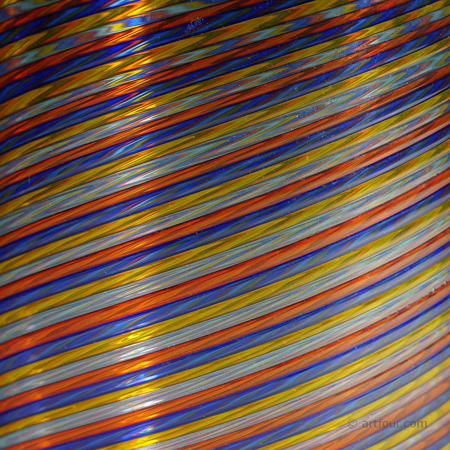 Large glass art vase filigrana Cenedese with multicoloured bands.