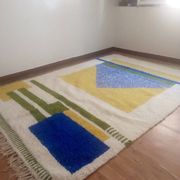Tapis berbère tissé - motif bleu et jaune - tapis marocain fait main - 300x210 cm