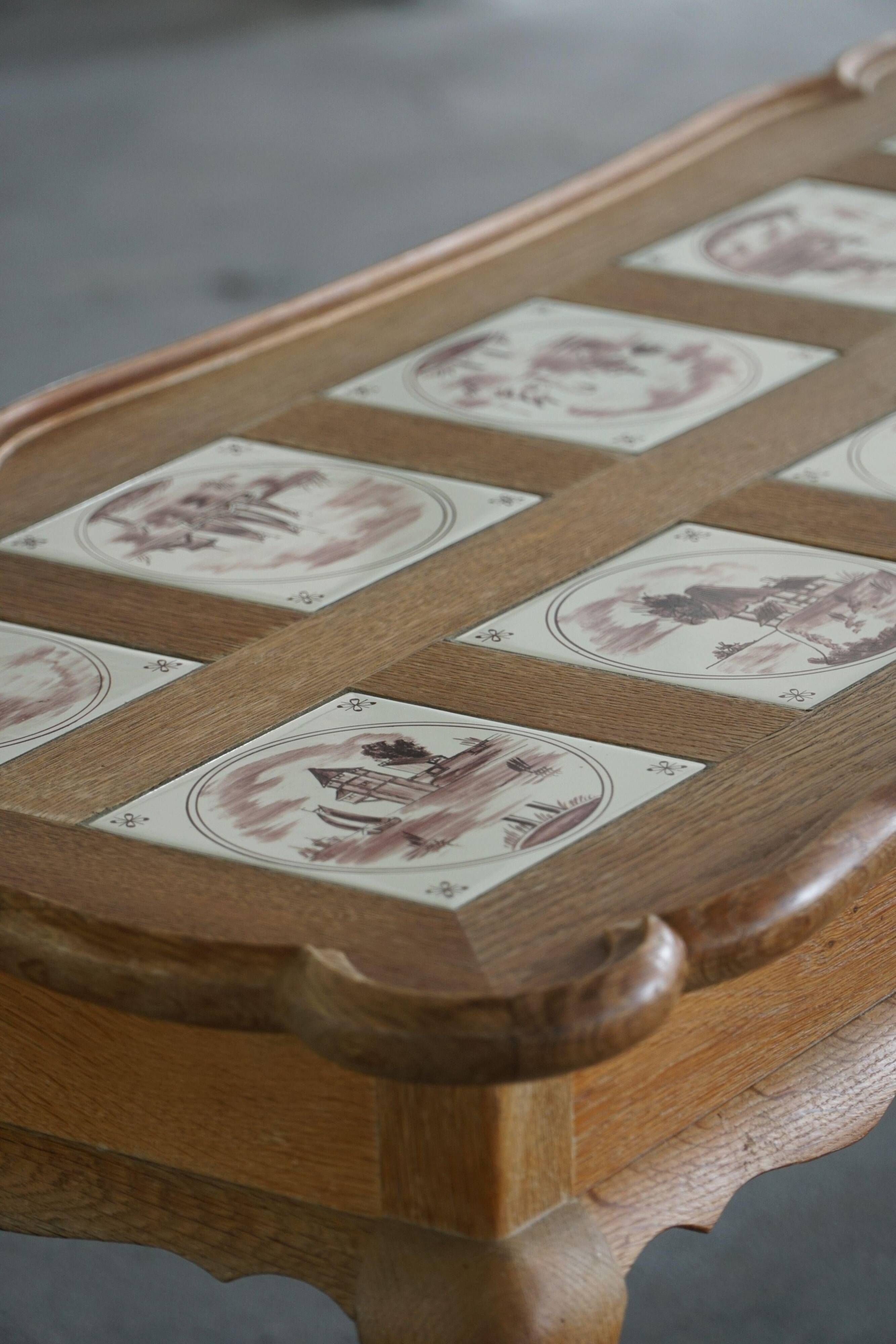 Modern Danish oak coffee table/console with tiled top, Frits Henningsen, 1950s.