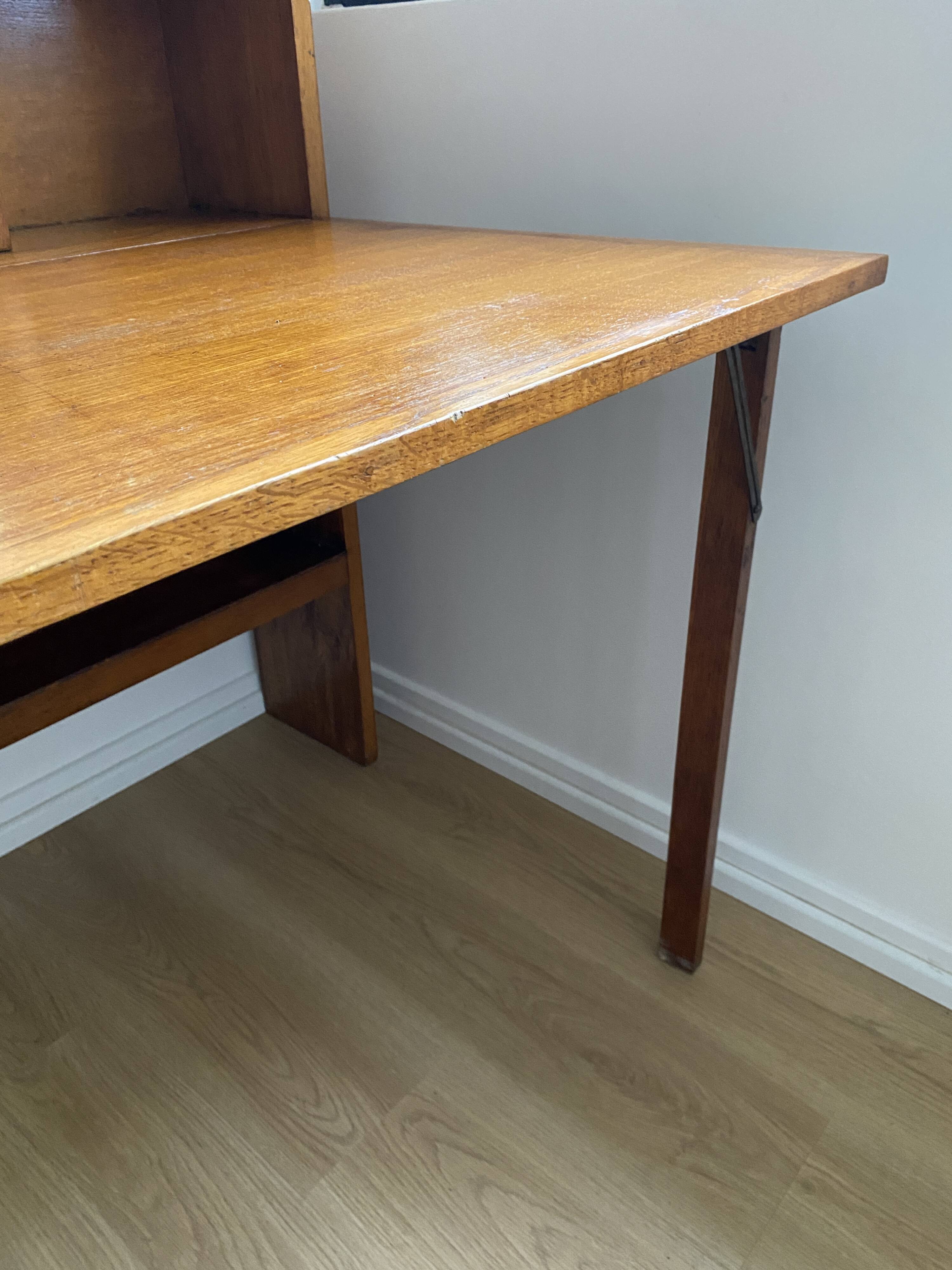 Wooden console table / vintage folding desk with mirror and small drawer