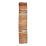 Orange Green Striped Pattern Vintage Runner Rug, 69x325Cm