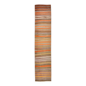 Orange Green Striped Pattern Vintage Runner Rug, 69x325Cm