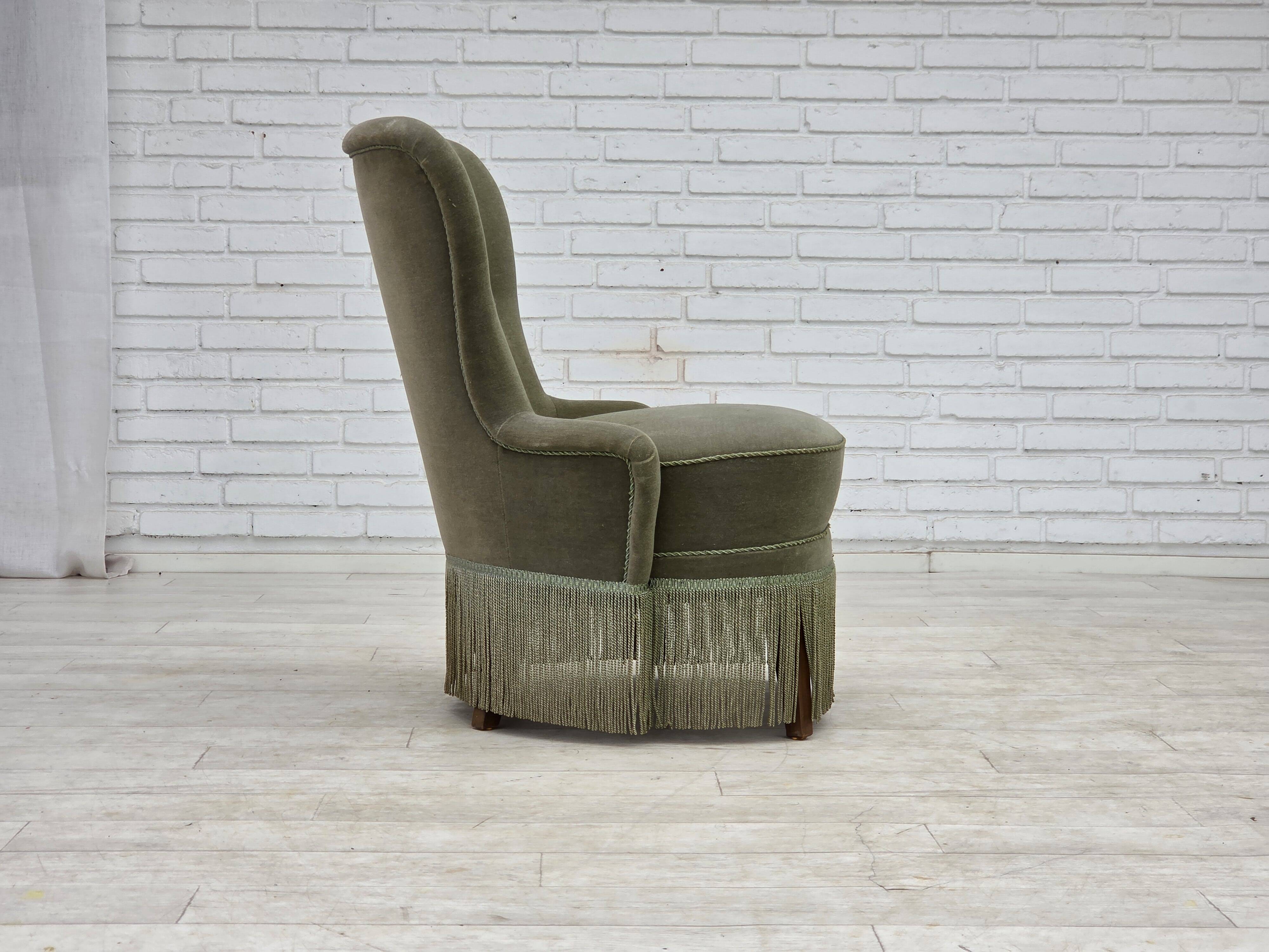 1970s, Danish armchair, green furniture velour.