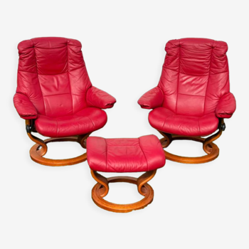 Pair of armchairs Ekornes and ottoman