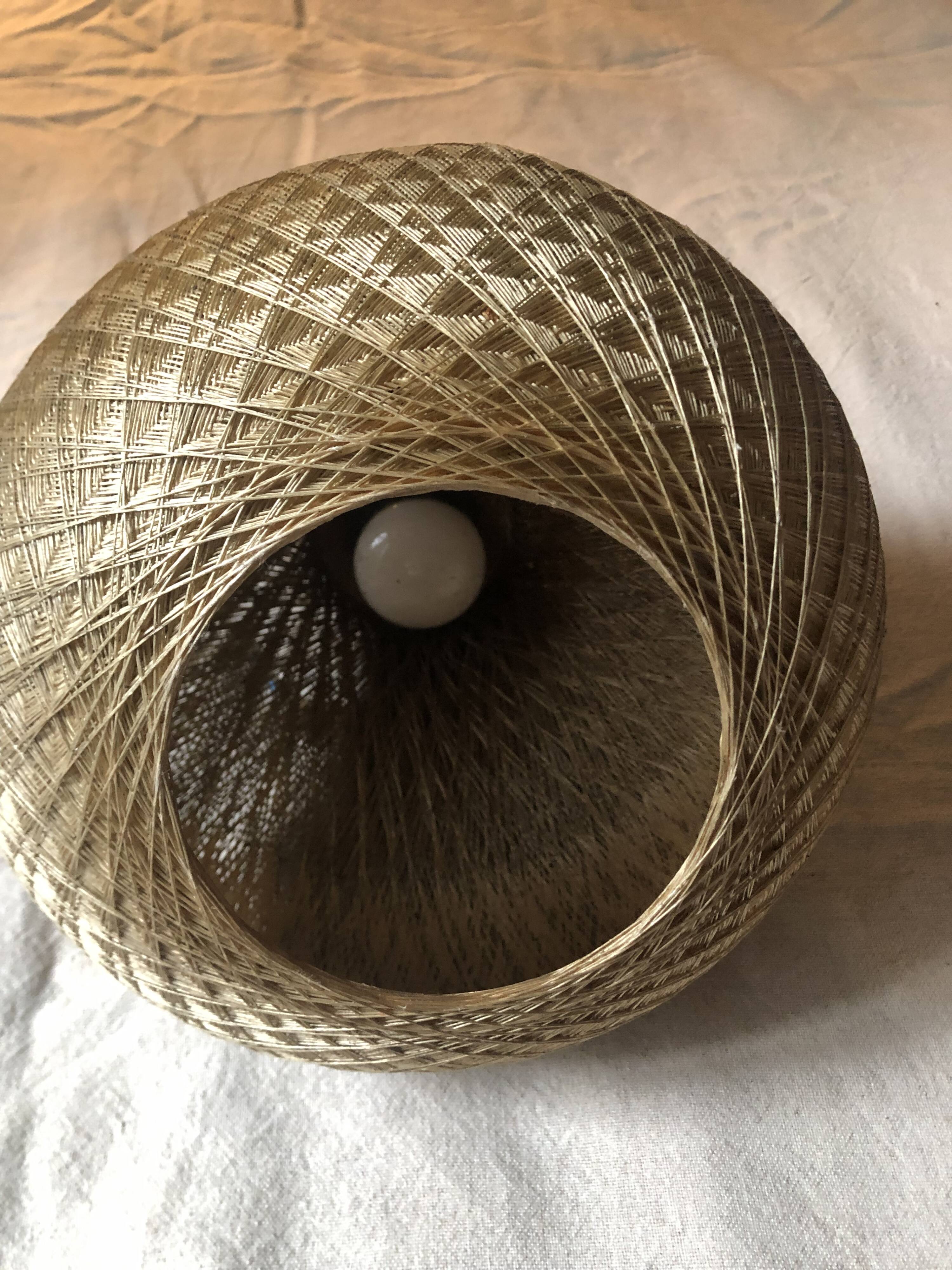 Pendant light with dark beige braided wire vintage 70s